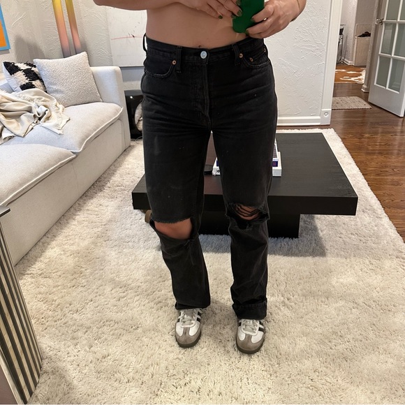 Re/Done High Rise Loose Washed Black with Rips - Picture 7 of 10